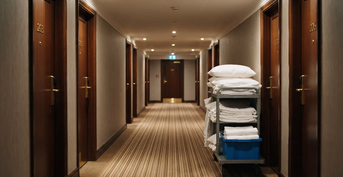 Pasillo de habitaciones de hotel alimentado por la subestación del edificio